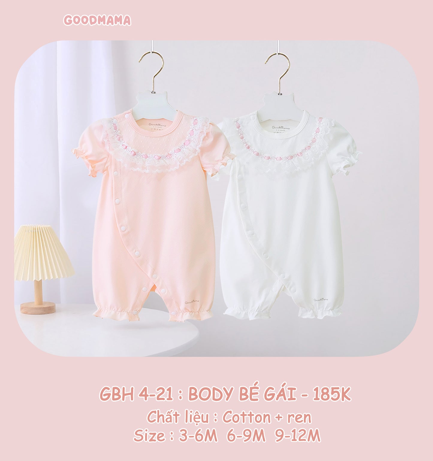 GBH4-21 Body Bé Gái Goodmama Chất Liệu Cotton + Ren