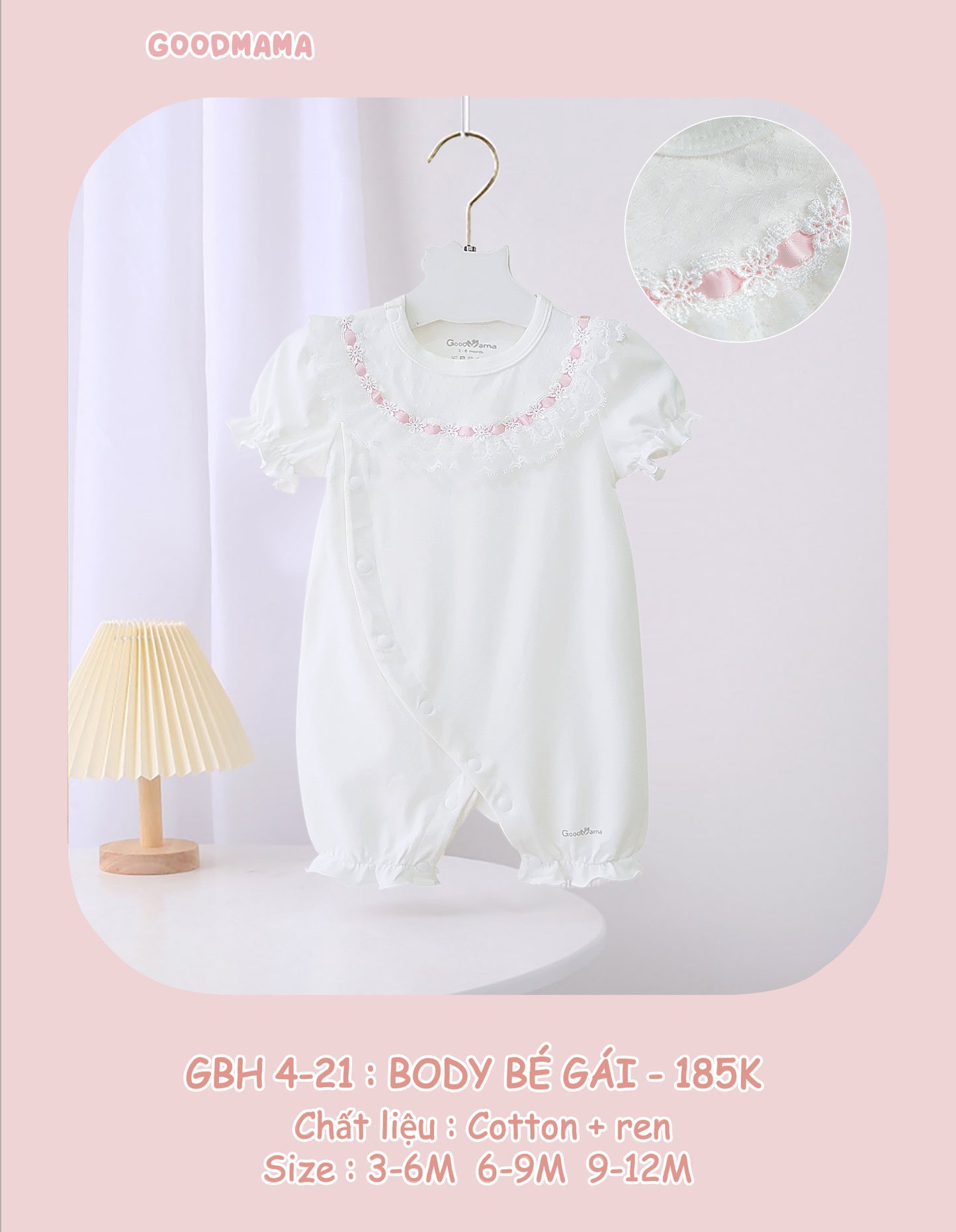 GBH4-21 Body Bé Gái Goodmama Chất Liệu Cotton + Ren