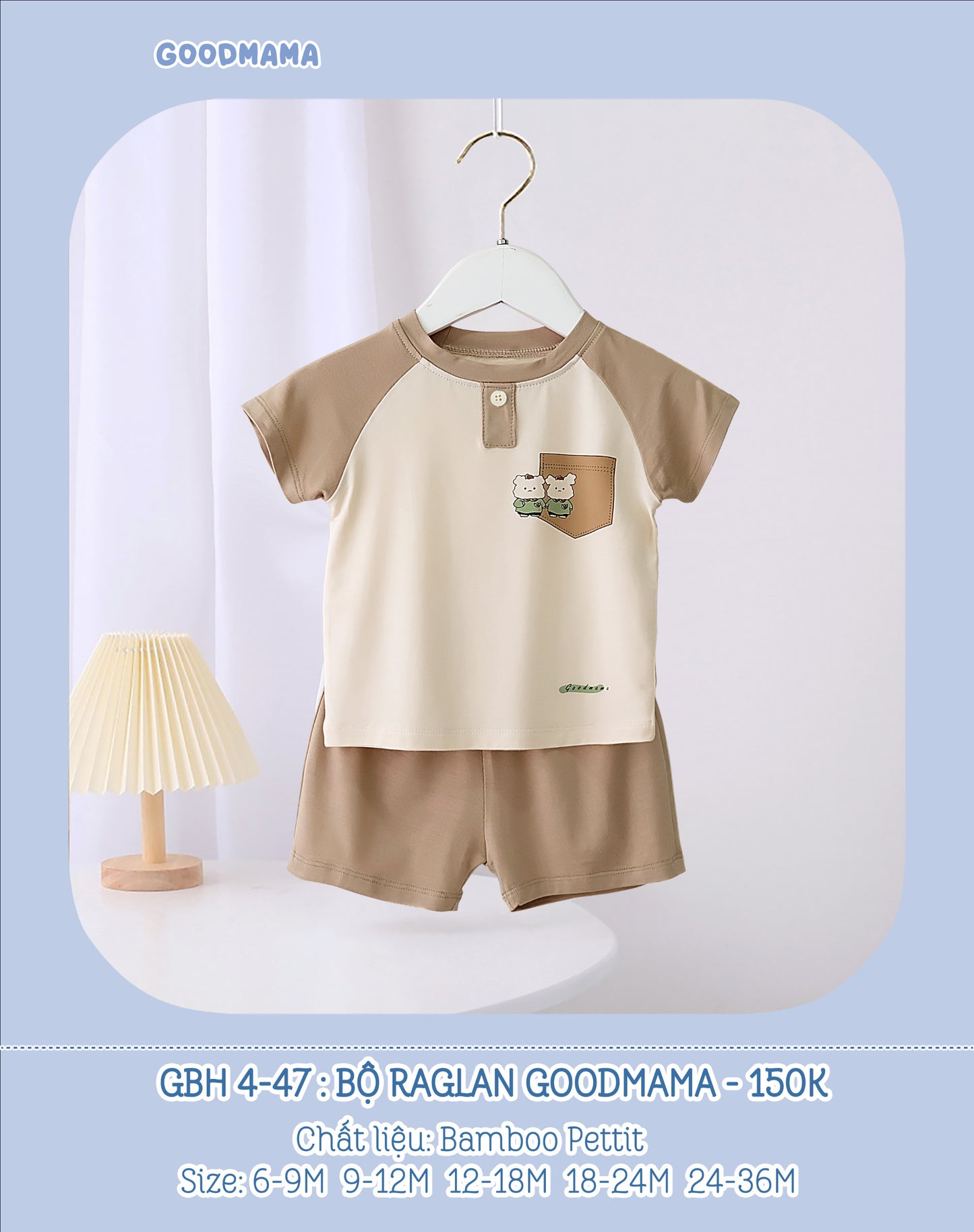 GBH4-47 Bộ Raglan Goodmama Chất Liệu Bamboo Pettit