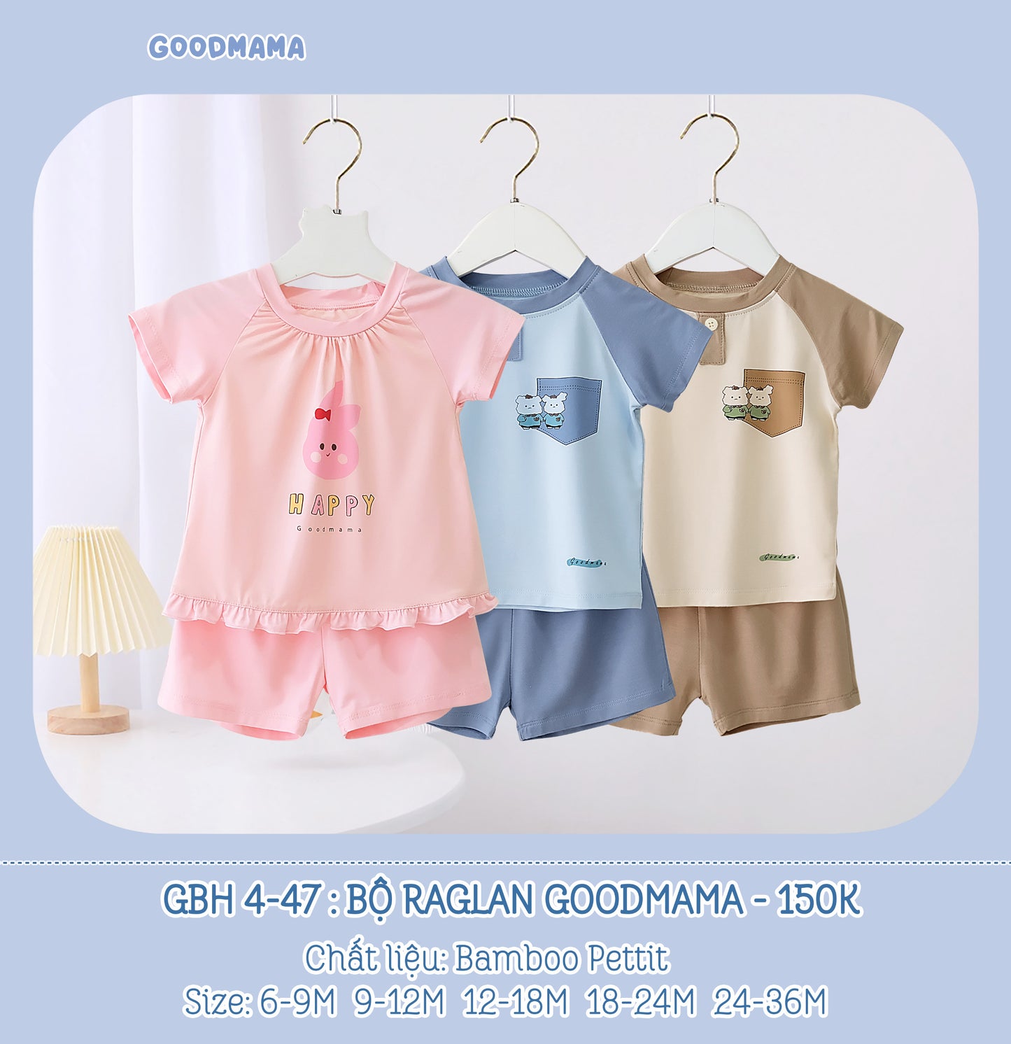 GBH4-47 Bộ Raglan Goodmama Chất Liệu Bamboo Pettit