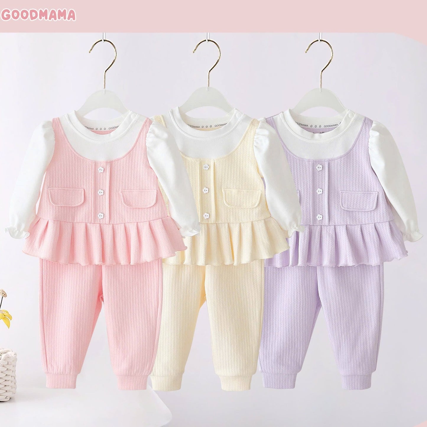 GBD4-96: Bộ Cotton Bé Gái Goodmama Chất Liệu Double Layer Cotton