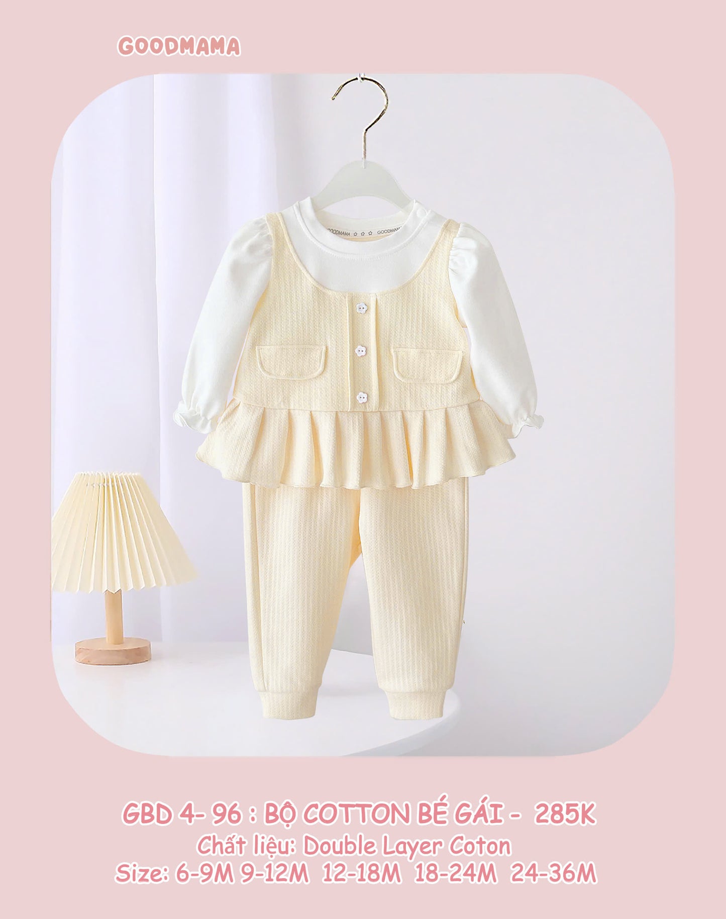 GBD4-96: Bộ Cotton Bé Gái Goodmama Chất Liệu Double Layer Cotton