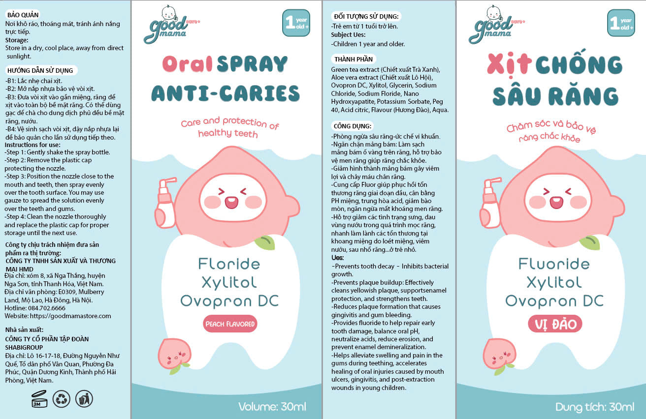 Xịt chống sâu răng Goodmama vị đào 30ml cho bé từ 1 tuổi