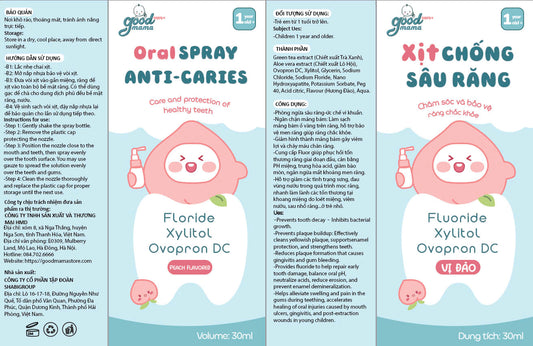 Xịt chống sâu răng Goodmama vị đào 30ml cho bé từ 1 tuổi