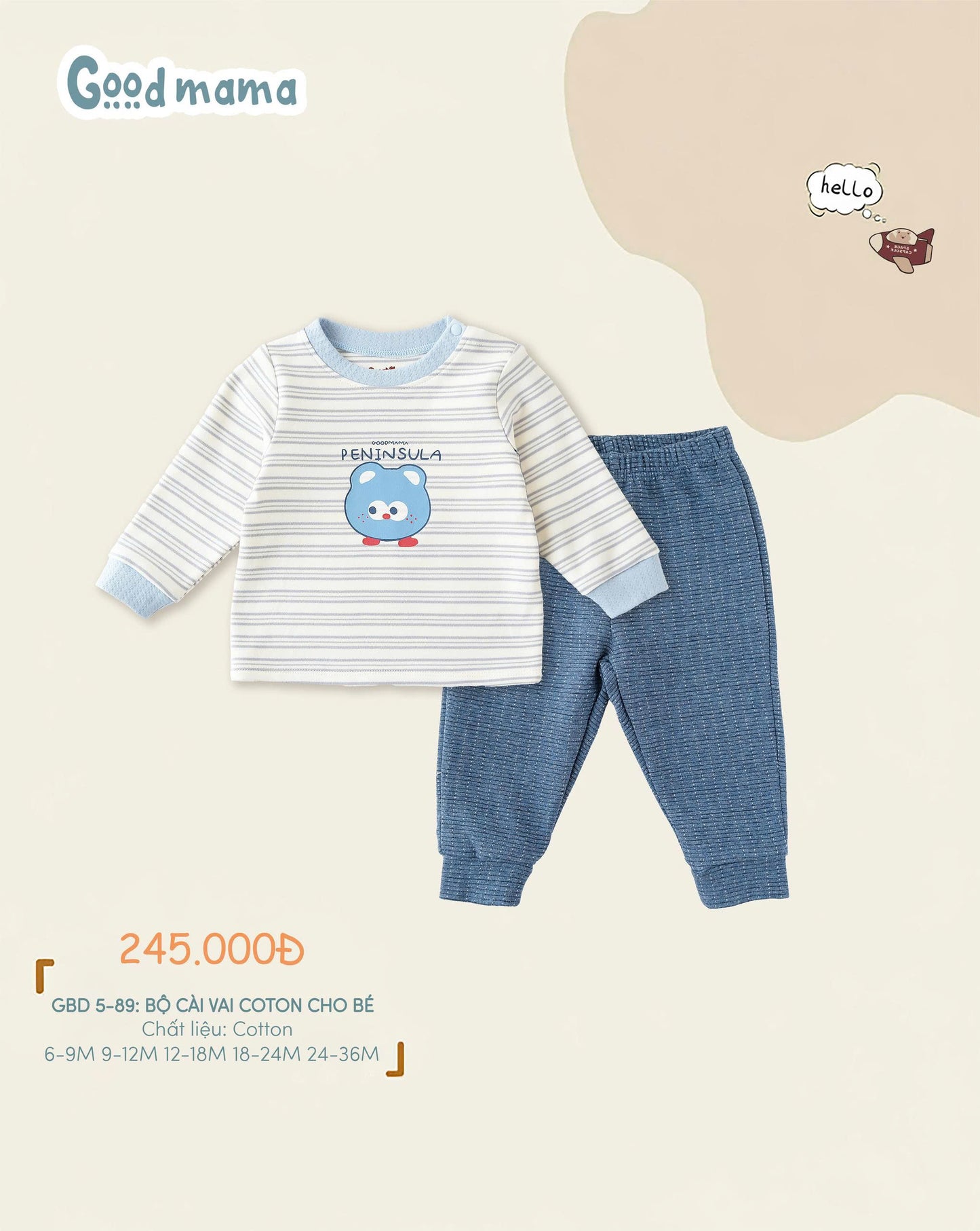 GBD5-89: BỘ CÀI VAI COTTON CHO BÉ