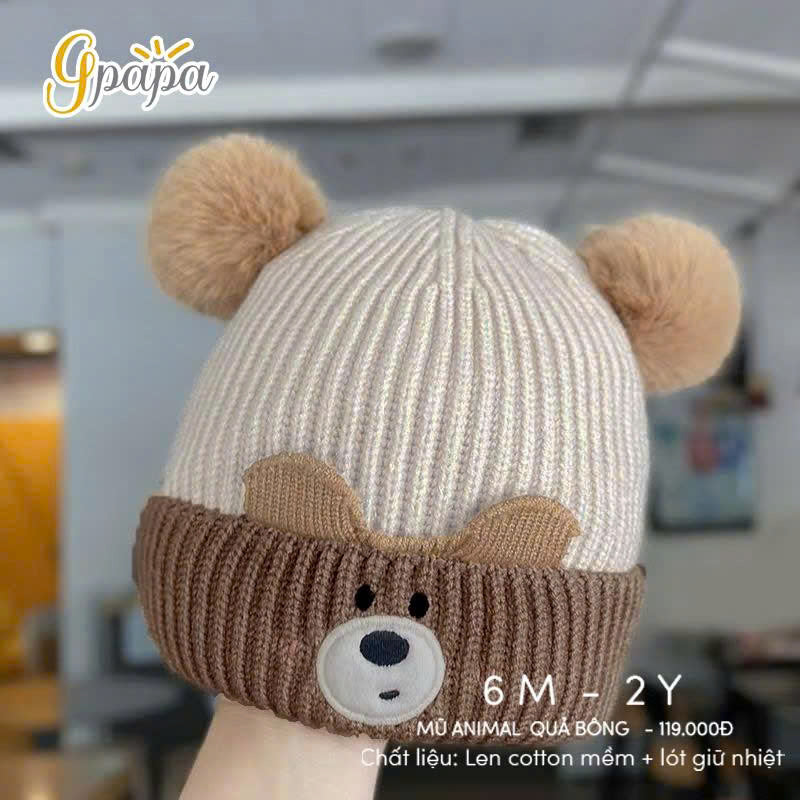 Mũ Animal Quả Bông Cho Bé