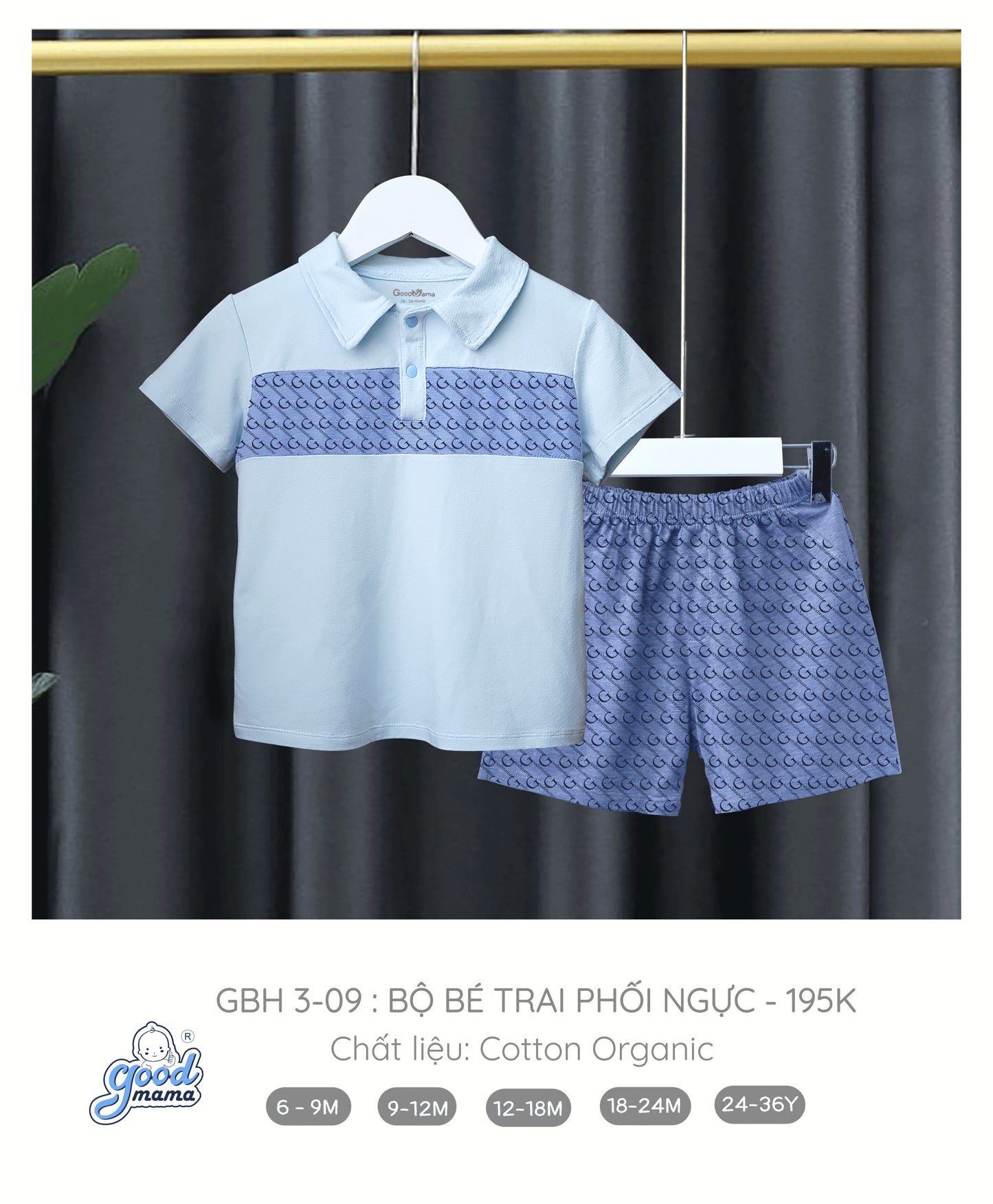 Bộ Quần Áo Hè Cho Bé Trai Goodmama chất Cotton Organic cao cấp