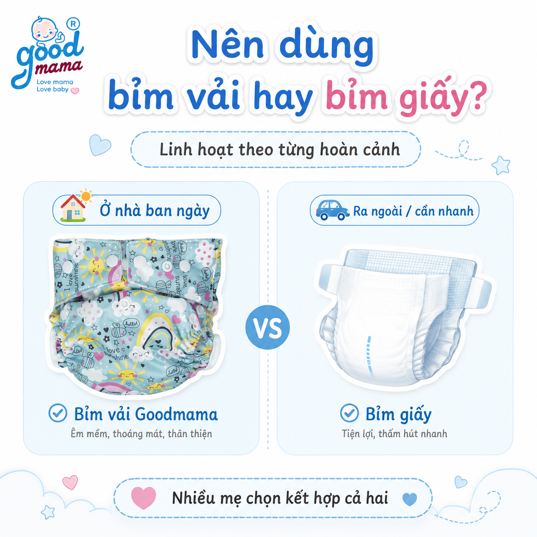 Bỉm vải và bỉm giấy khác nhau như thế nào? Nên chọn loại nào cho bé?