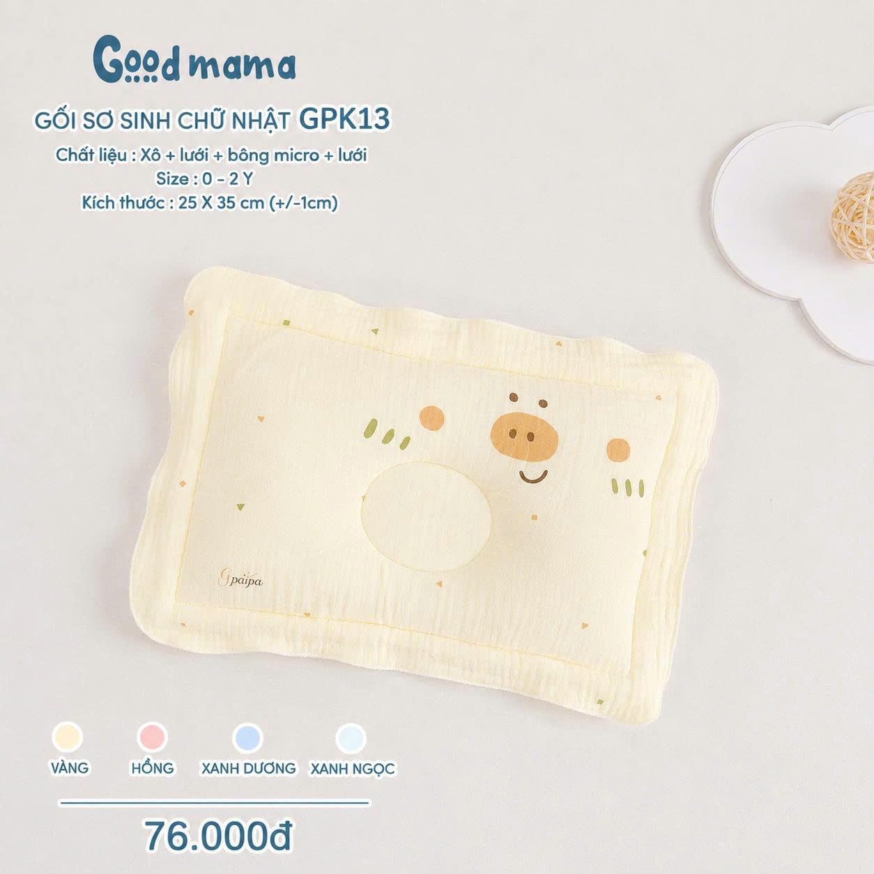 GỐI SƠ SINH CHỮ NHẬT GPK13