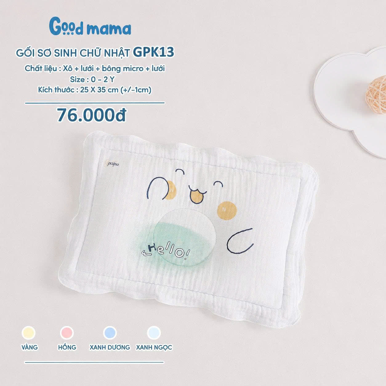 GỐI SƠ SINH CHỮ NHẬT GPK13