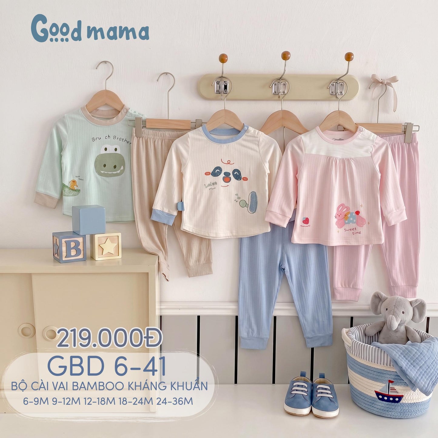 BỘ CÀI VAI BAMBOO KHÁNG KHUẨN GBD 6-41 – MỀM MẠI, THOÁNG MÁT CHO BÉ YÊU