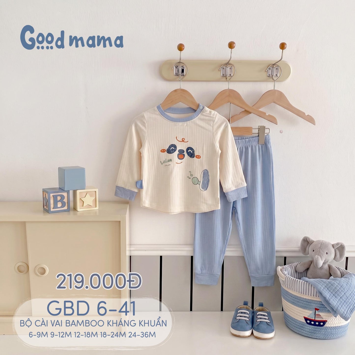 BỘ CÀI VAI BAMBOO KHÁNG KHUẨN GBD 6-41 – MỀM MẠI, THOÁNG MÁT CHO BÉ YÊU