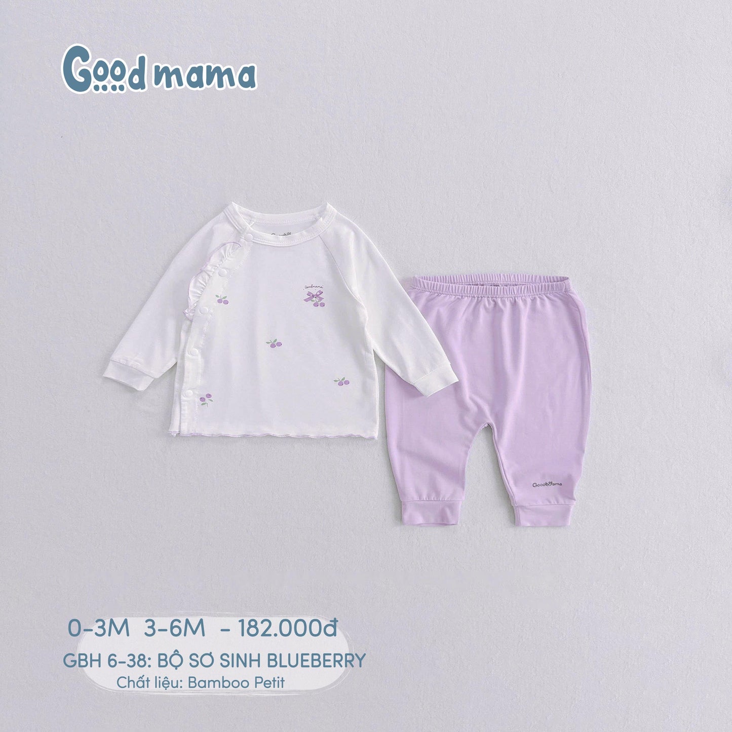 GBH 6-38: BỘ SƠ SINH BLUEBERRY - MỀM MẠI, KHÁNG KHUẨN CHO BÉ YÊU