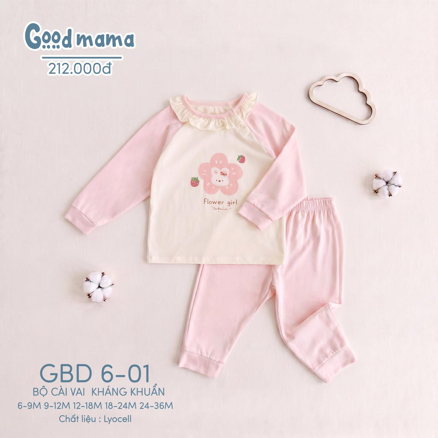 GBH 6-01: BỘ SƠ SINH CHERRY - MỀM MẠI, KHÁNG KHUẨN CHO BÉ YÊU