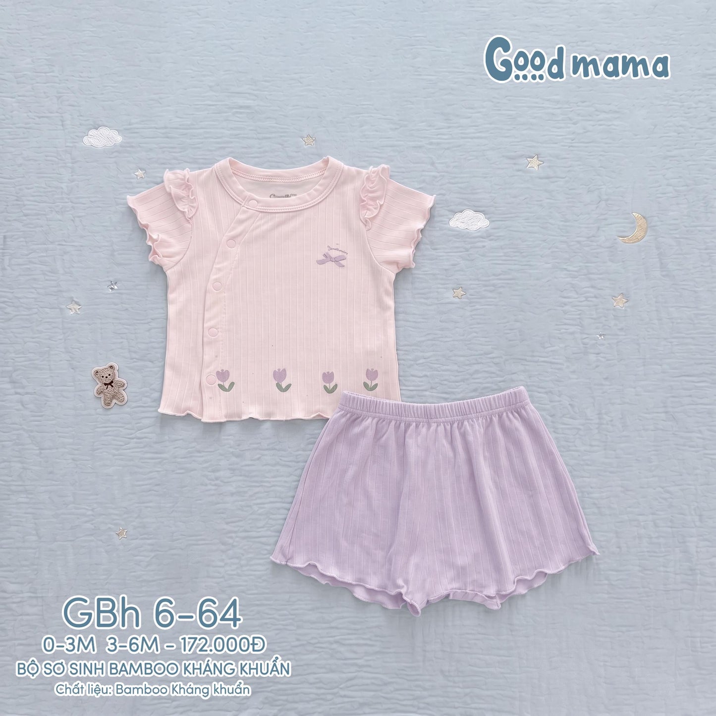 GBH 6-64: BỘ SƠ SINH BAMBOO KHÁNG KHUẨN – MÁT MỊN, NÂNG NIU LÀN DA BÉ