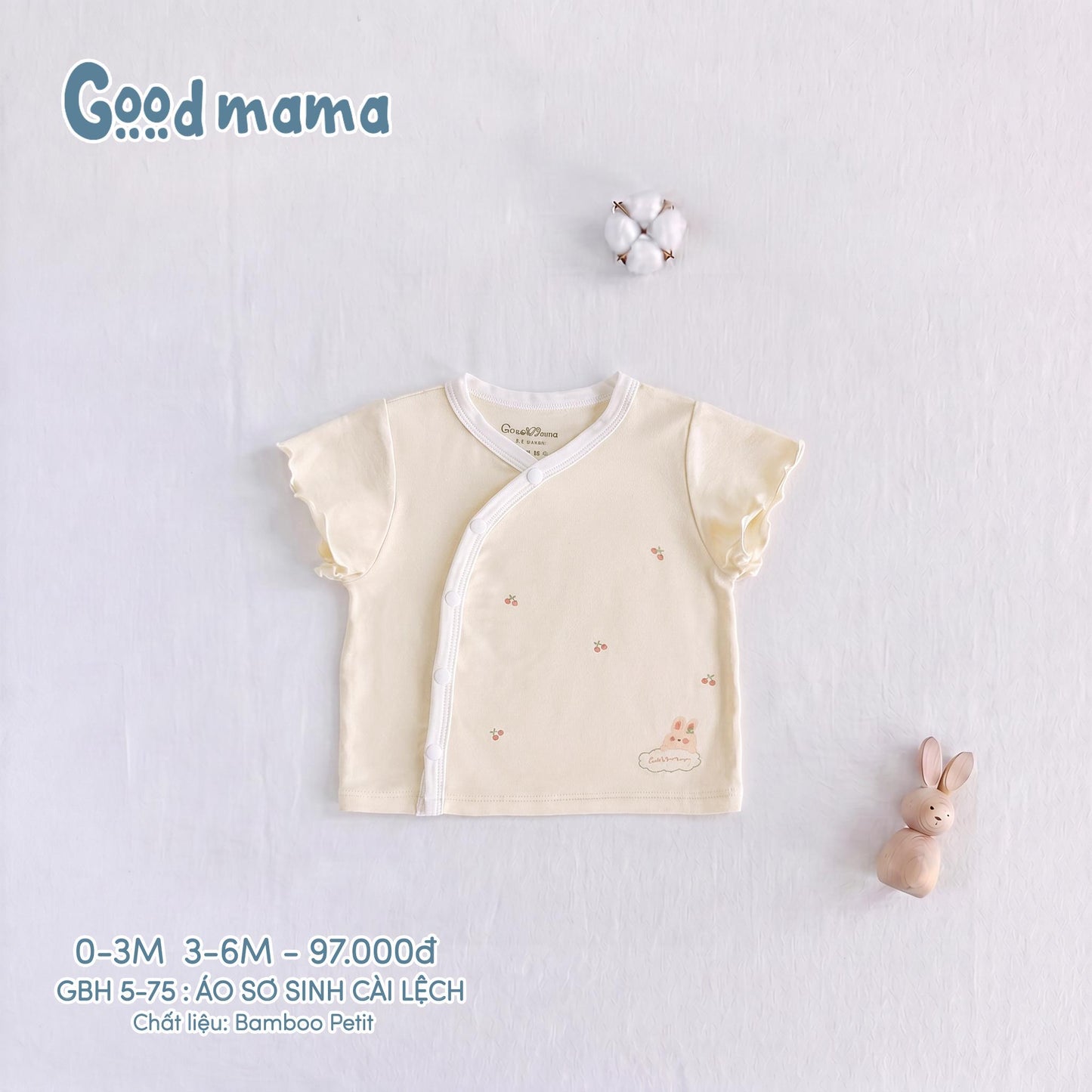 GBH 5-75: Áo Sơ Sinh Cài Lệch Chất Liệu Bamboo Petit Mềm Mại, Thoáng Khí