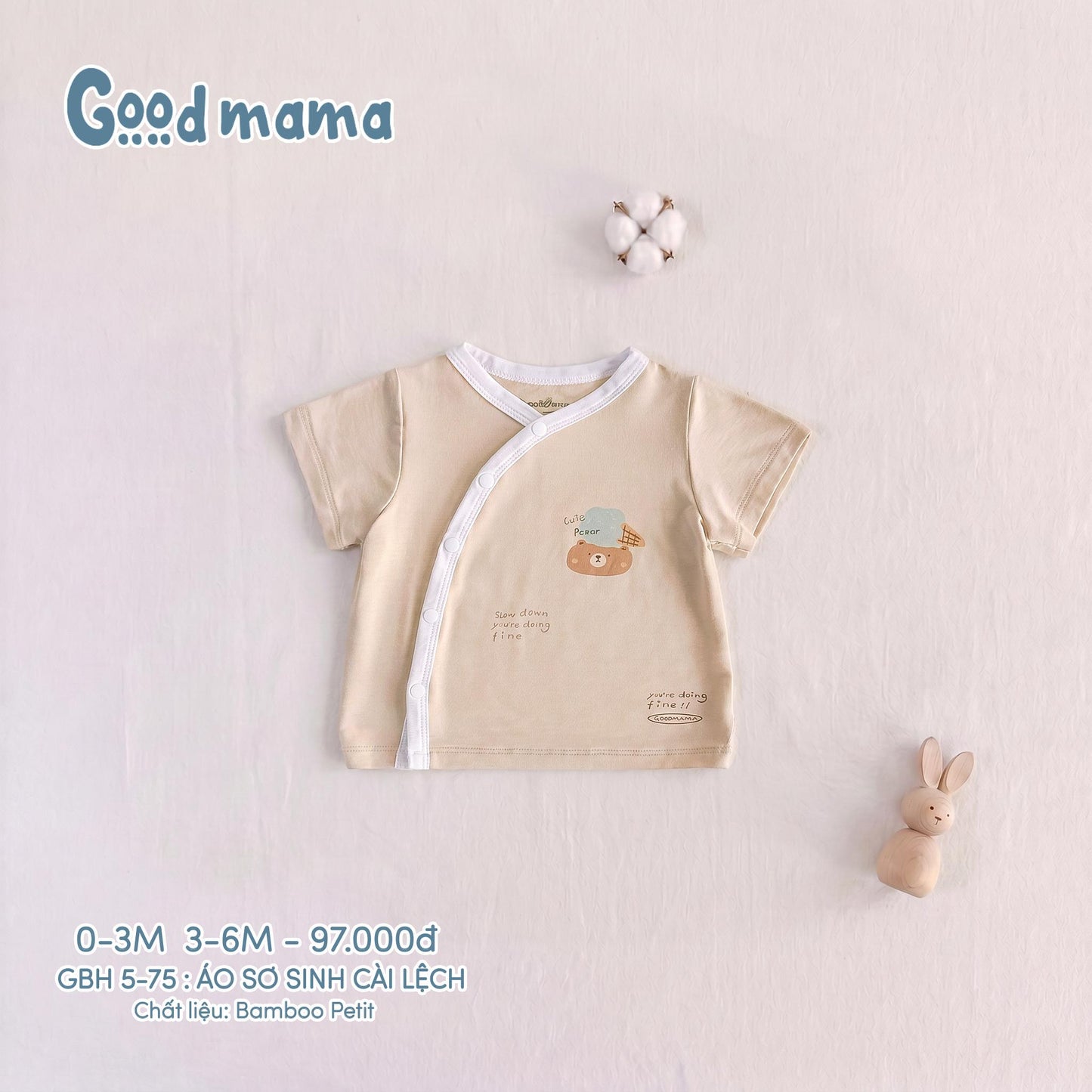 GBH 5-75: Áo Sơ Sinh Cài Lệch Chất Liệu Bamboo Petit Mềm Mại, Thoáng Khí