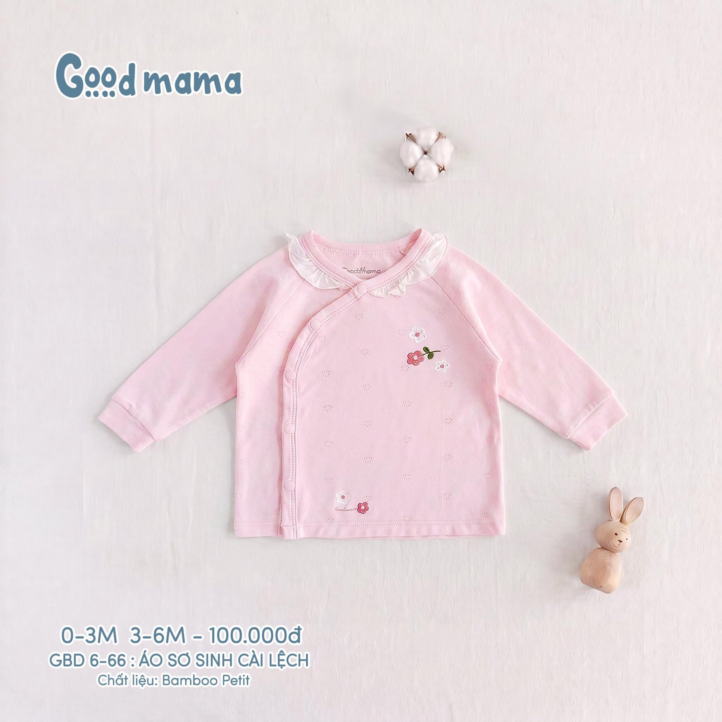 GBD 6-66: Áo Sơ Sinh Cài Lệch Bamboo Petit Mềm Mại, Thoáng Khí