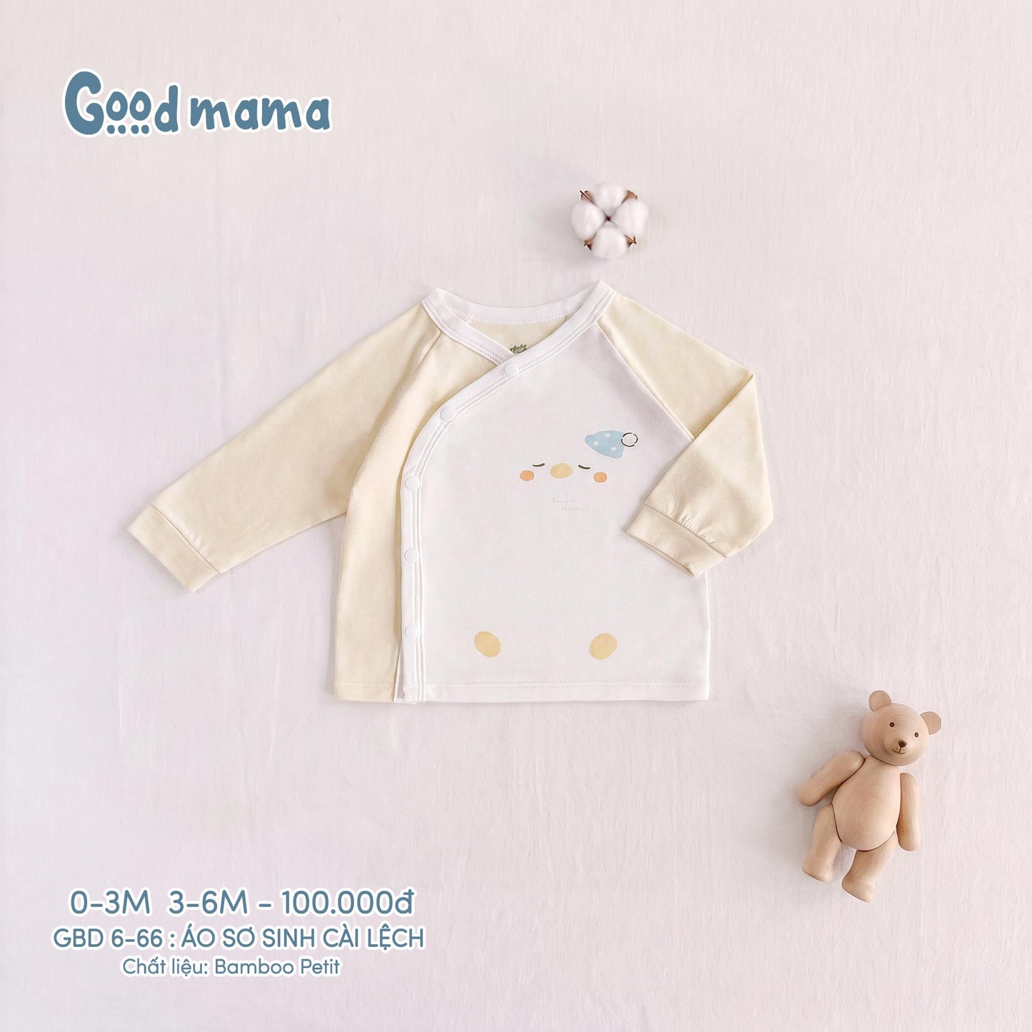 GBD 6-66: Áo Sơ Sinh Cài Lệch Bamboo Petit Mềm Mại, Thoáng Khí
