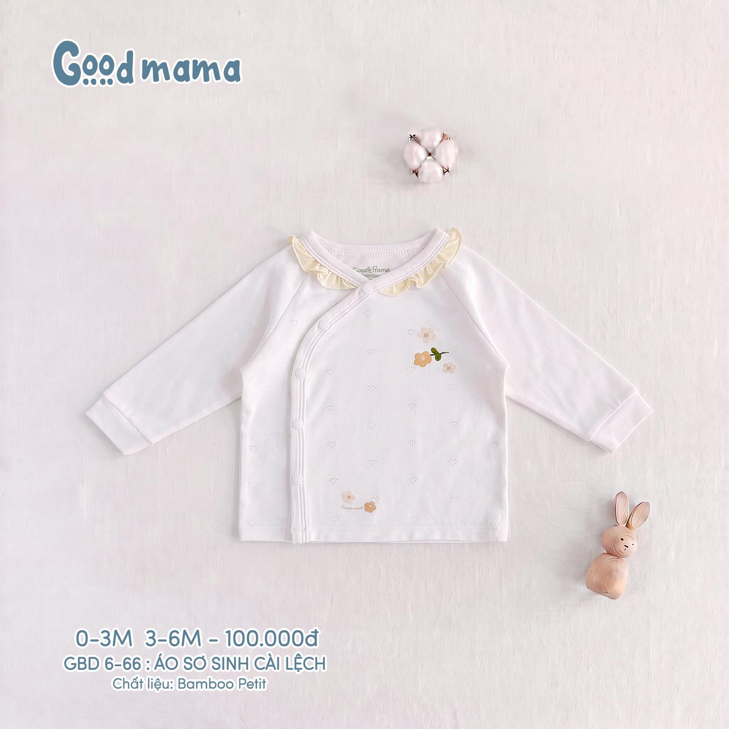 GBD 6-66: Áo Sơ Sinh Cài Lệch Bamboo Petit Mềm Mại, Thoáng Khí