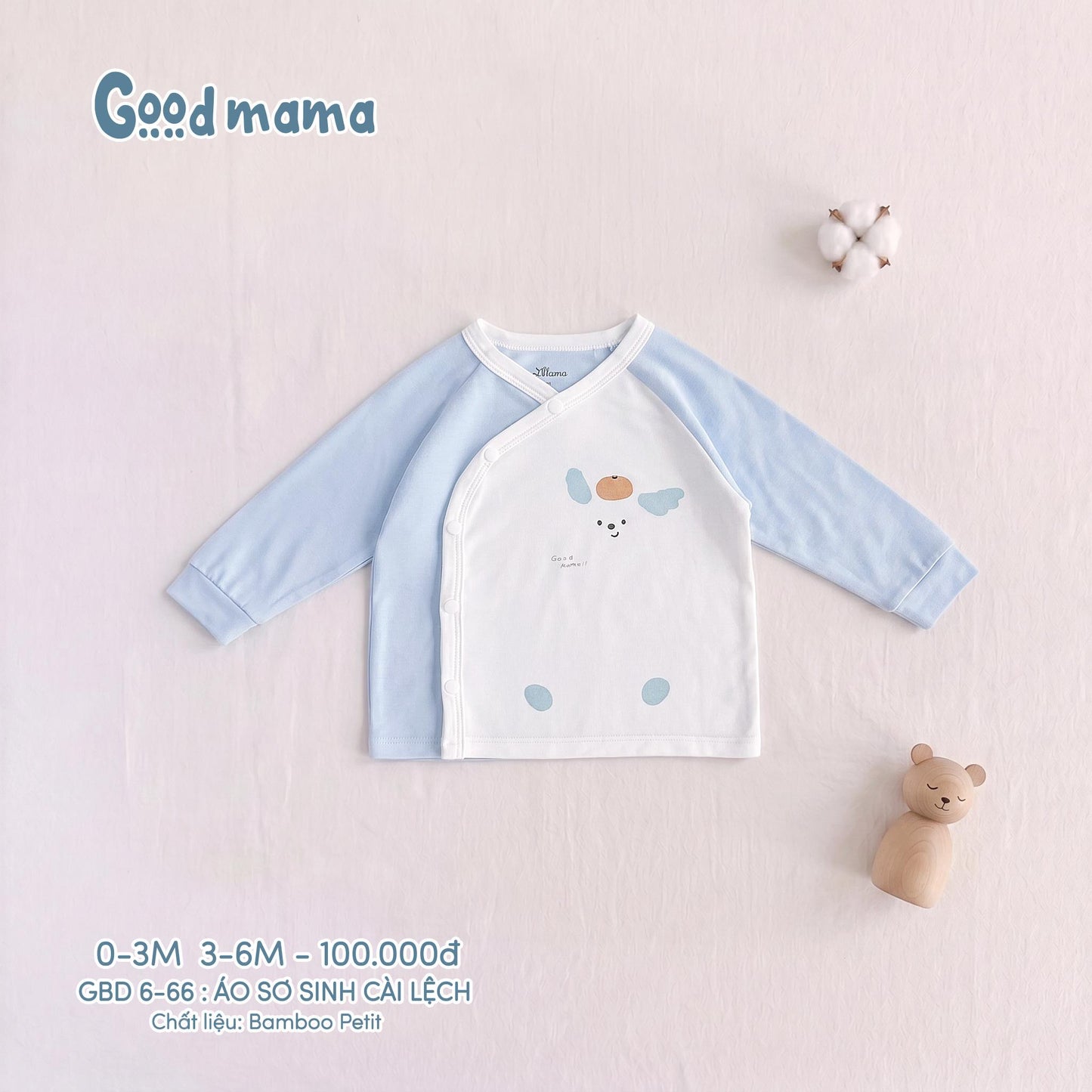 GBD 6-66: Áo Sơ Sinh Cài Lệch Bamboo Petit Mềm Mại, Thoáng Khí