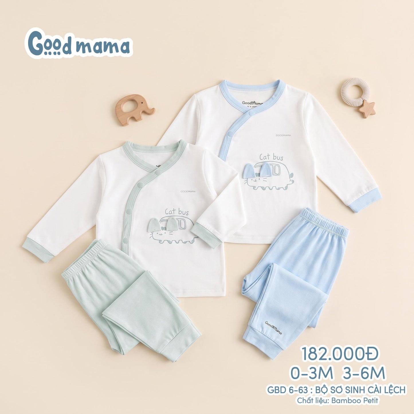 GBD 6-63: BỘ SƠ SINH CÀI LỆCH CAT BUS – ÊM ÁI & ẤM ÁP BẢO VỆ BÉ YÊU