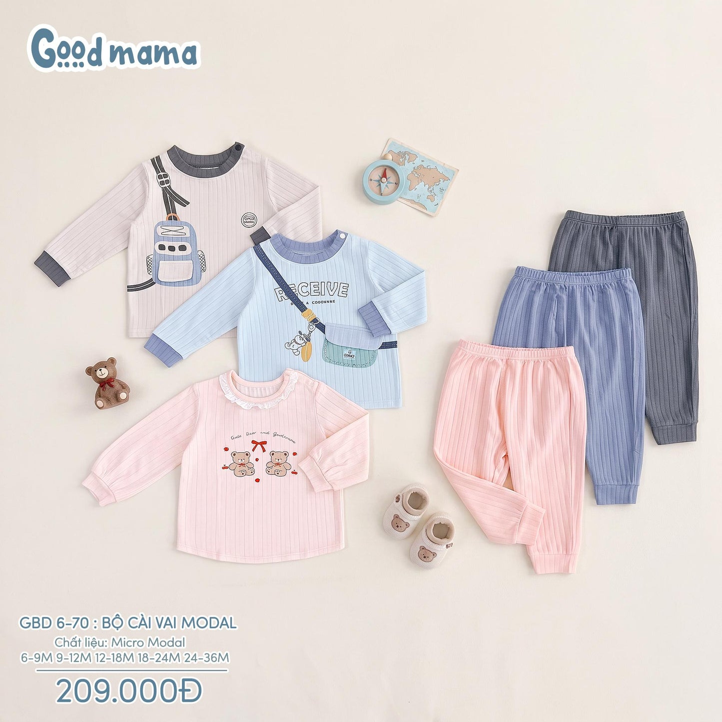GBD 6-70: BỘ CÀI VAI MODAL - ÊM ÁI, MÁT MỊN CHO BÉ THỎA SỨC VUI CHƠI