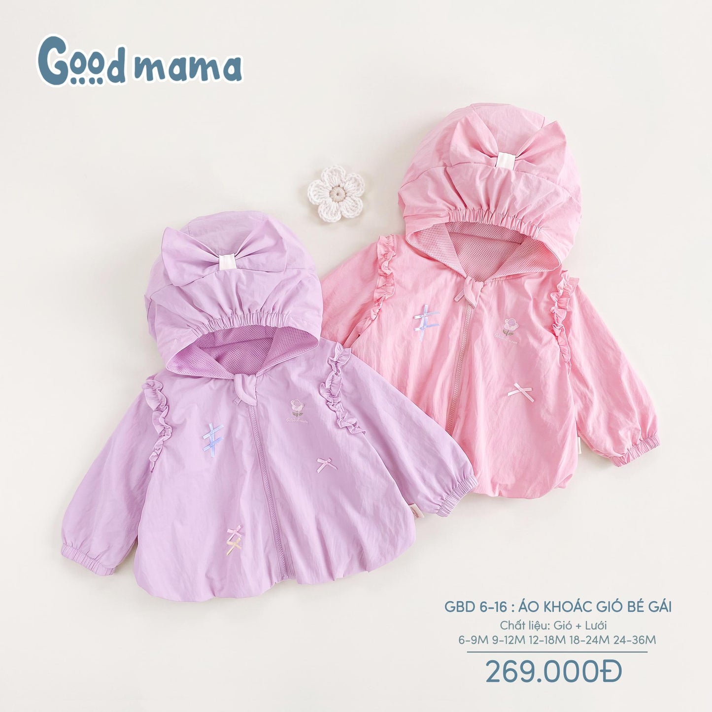 GBD 6-16: ÁO KHOÁC GIÓ BÉ GÁI – NHẸ NHÀNG, XINH XẮN CHO NHỮNG NGÀY RA NGOÀ