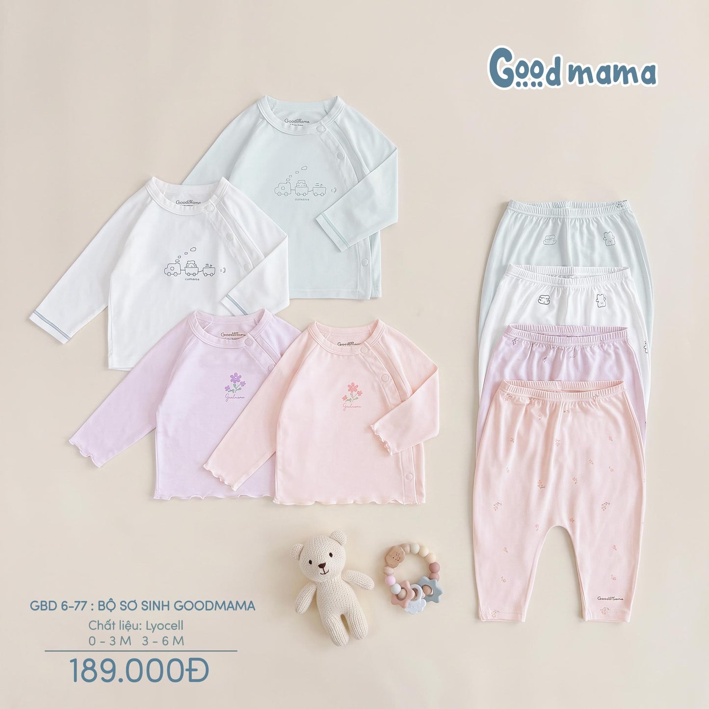 GBD 6-77: BỘ SƠ SINH GOODMAMA - MỀM NHẸ, ÊM ÁI CHO NHỮNG THÁNG ĐẦU ĐỜI