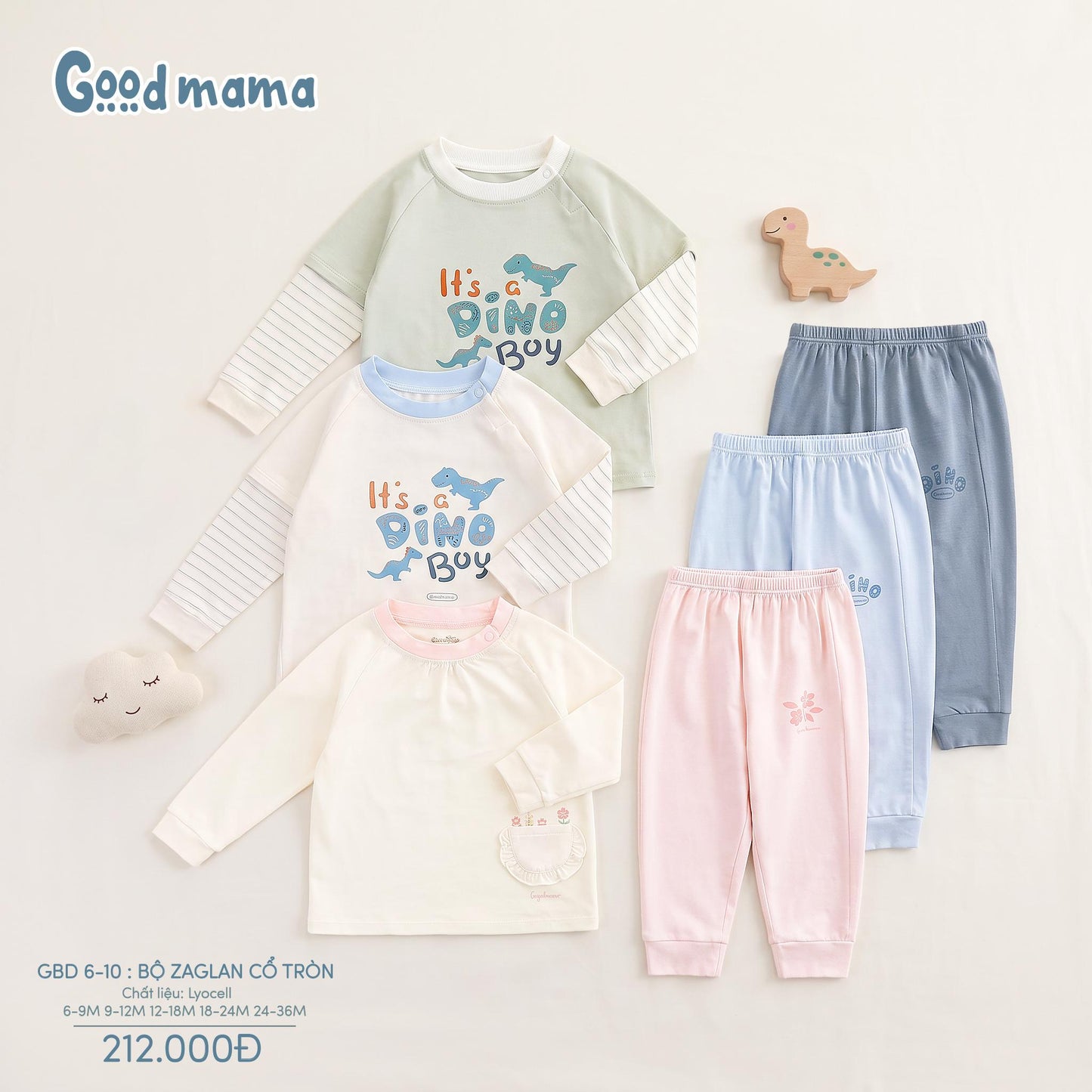 GBD 6-10: BỘ ZAGLAN CỔ TRÒN GOODMAMA - MỀM NHẸ, THOẢI MÁI CHO BÉ MẶC MỖI NGÀY
