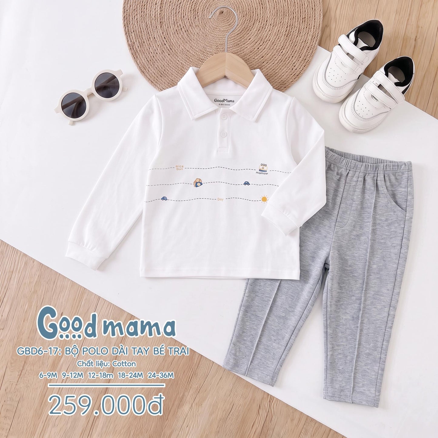 GBD 6-17: BỘ POLO DÀI TAY BÉ TRAI GOODMAMA – GỌN GÀNG, LỊCH SỰ MÀ VẪN THOẢI MÁI MỖI NGÀY