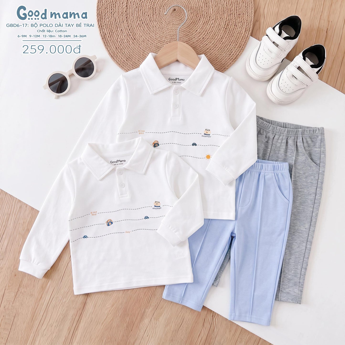 GBD 6-17: BỘ POLO DÀI TAY BÉ TRAI GOODMAMA – GỌN GÀNG, LỊCH SỰ MÀ VẪN THOẢI MÁI MỖI NGÀY