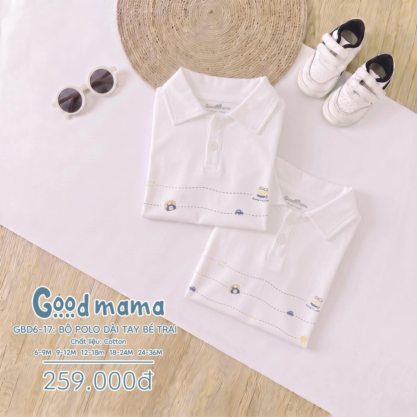 GBD 6-17: BỘ POLO DÀI TAY BÉ TRAI GOODMAMA – GỌN GÀNG, LỊCH SỰ MÀ VẪN THOẢI MÁI MỖI NGÀY