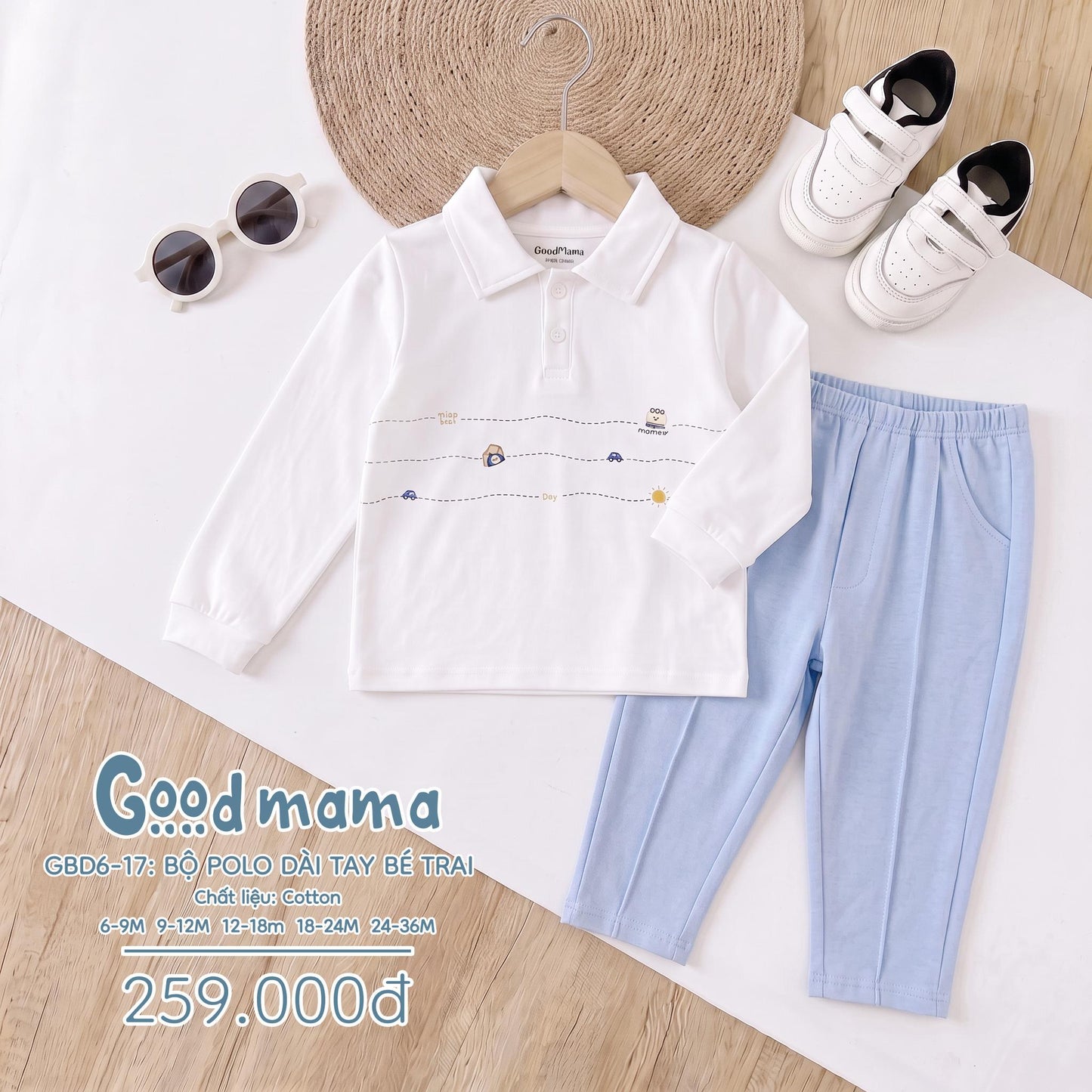 GBD 6-17: BỘ POLO DÀI TAY BÉ TRAI GOODMAMA – GỌN GÀNG, LỊCH SỰ MÀ VẪN THOẢI MÁI MỖI NGÀY
