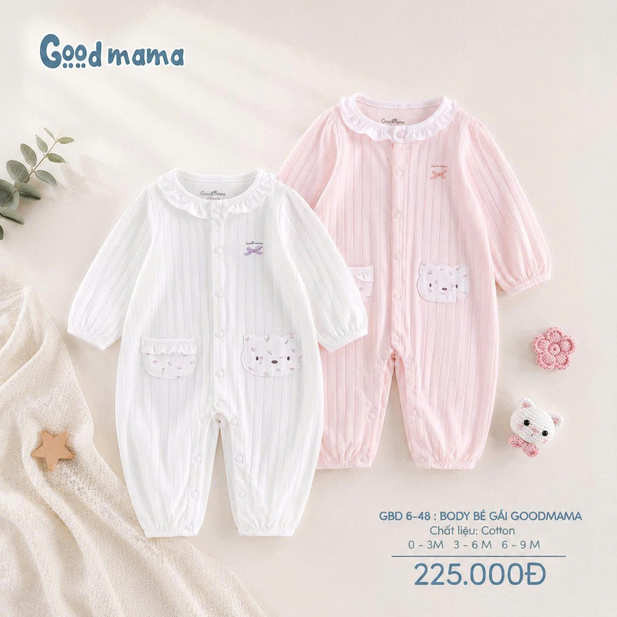 BODY DÀI TAY BÉ GÁI GOODMAMA – MỀM MẠI, XINH XẮN CHO NHỮNG THÁNG ĐẦU ĐỜI