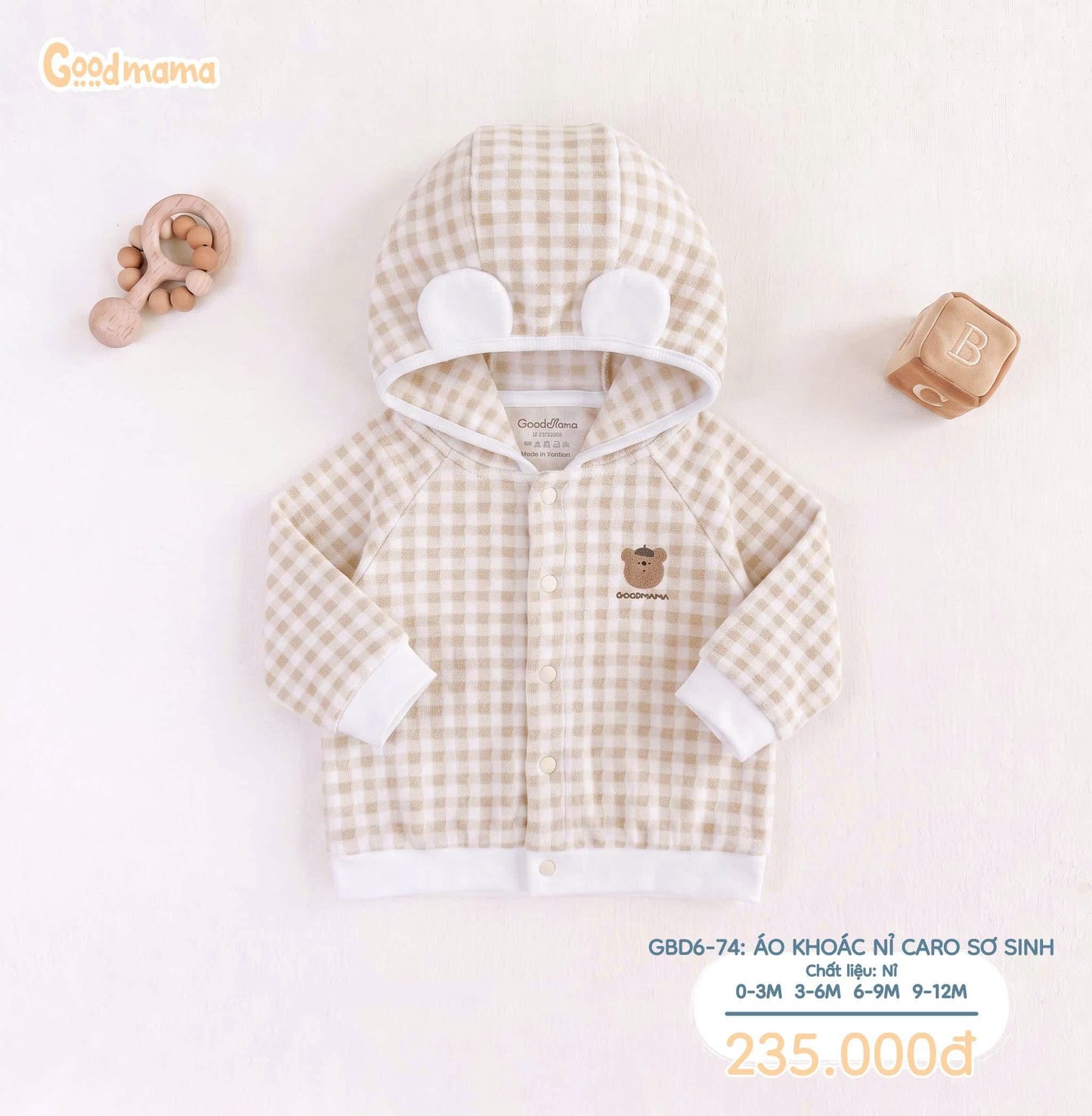 Áo Khoác Nỉ Caro Sơ Sinh Goodmama – Mềm Mại, Ấm Áp Cho Bé Trong Những Ngày Se Lạnh