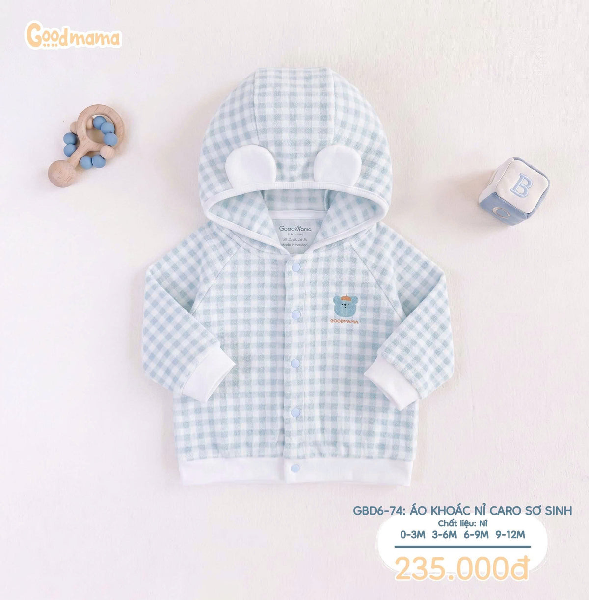 Áo Khoác Nỉ Caro Sơ Sinh Goodmama – Mềm Mại, Ấm Áp Cho Bé Trong Những Ngày Se Lạnh