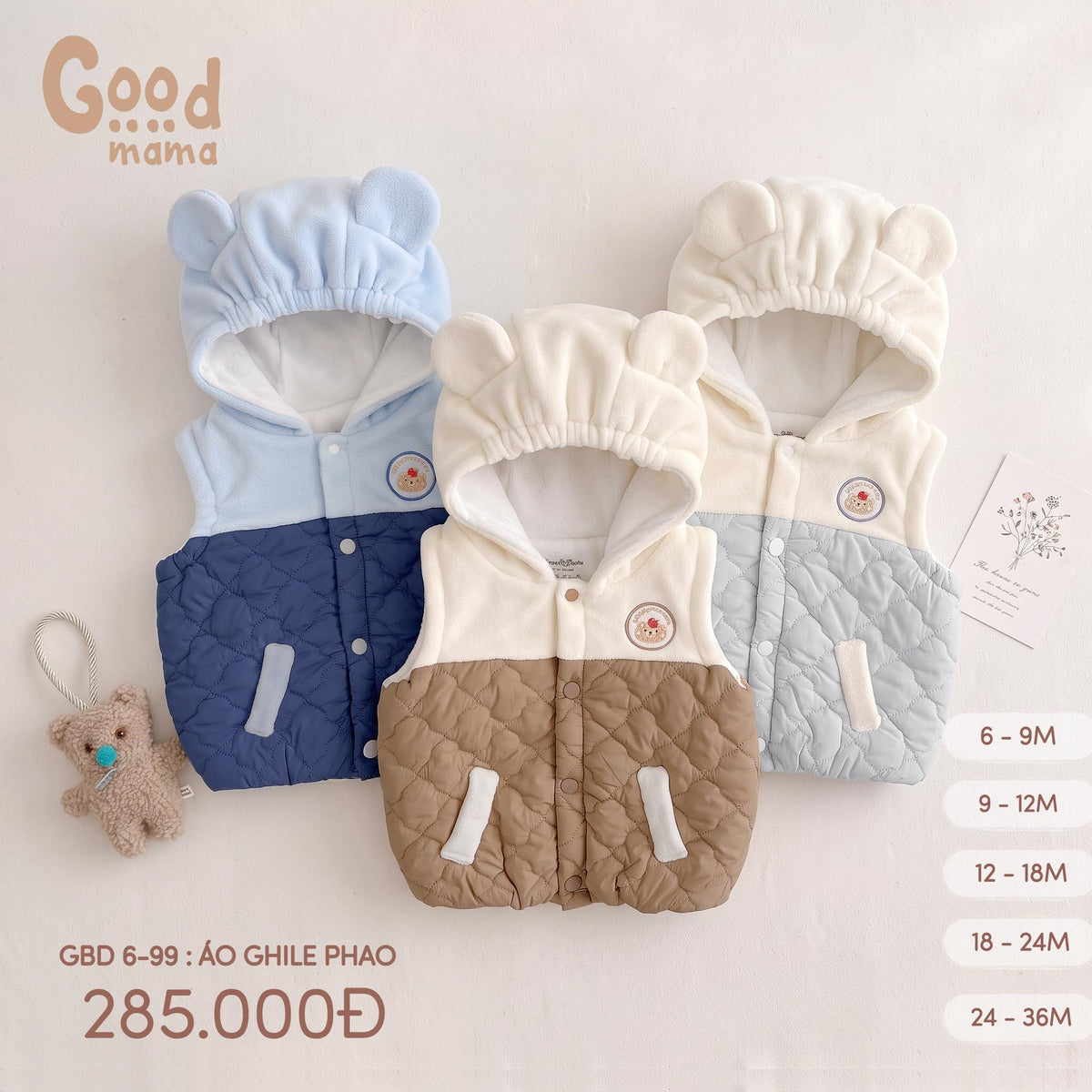 Áo ghile phao Goodmama GBD 6-99 – Lớp giữ ấm nhẹ nhàng cho bé trong những ngày se lạnh