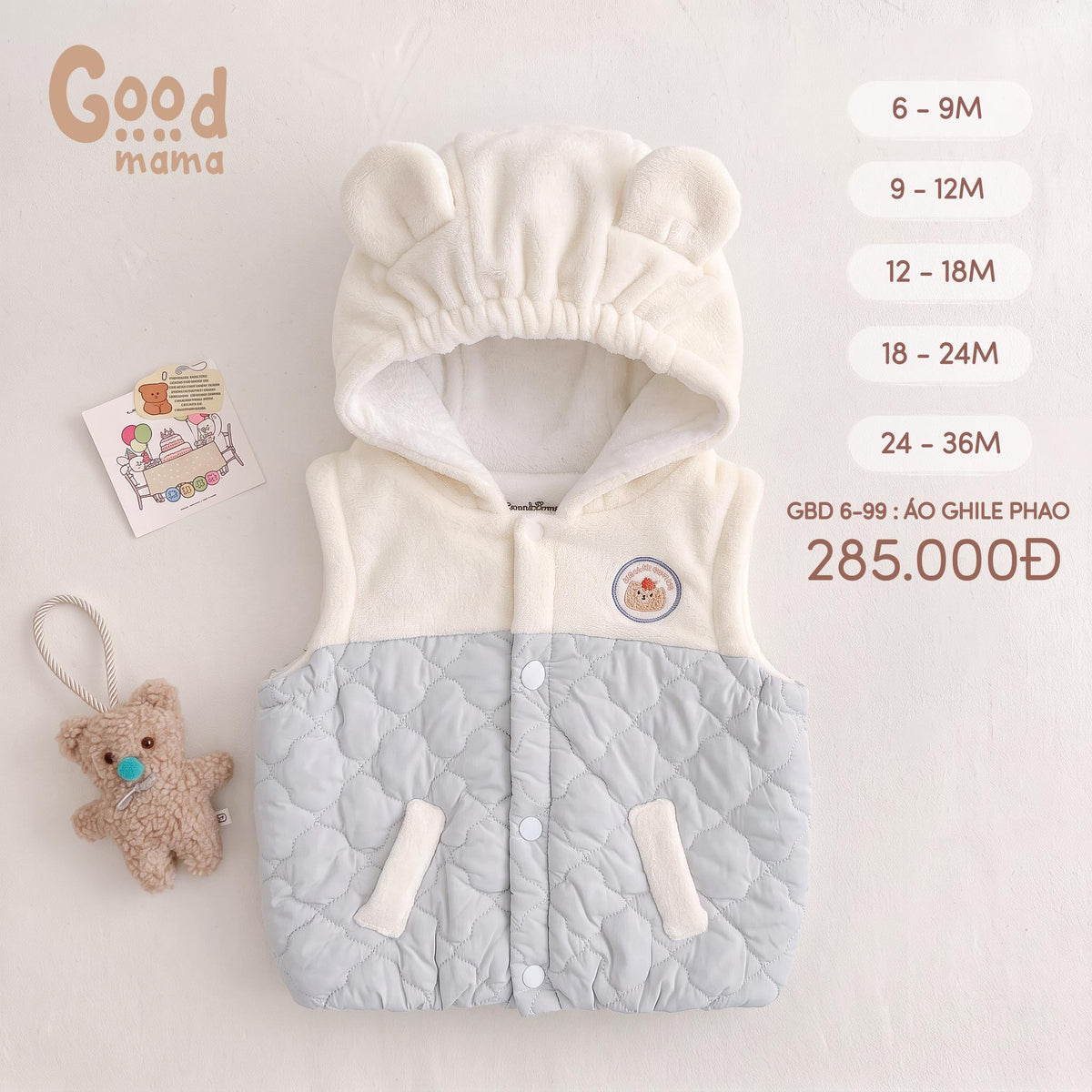 Áo ghile phao Goodmama GBD 6-99 – Lớp giữ ấm nhẹ nhàng cho bé trong những ngày se lạnh