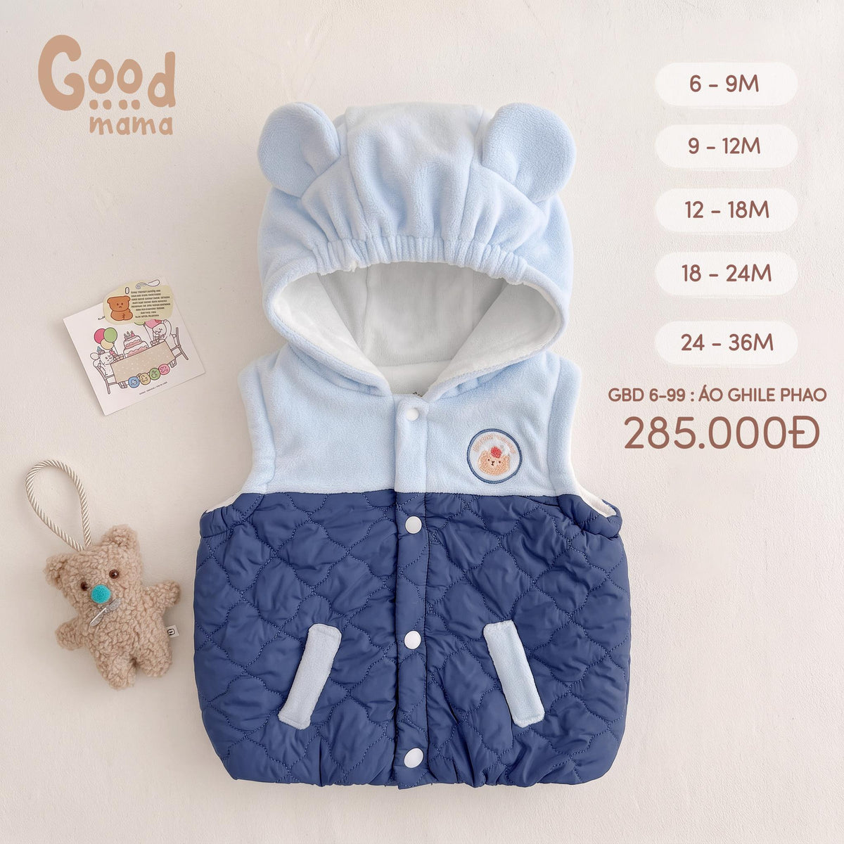 Áo ghile phao Goodmama GBD 6-99 – Lớp giữ ấm nhẹ nhàng cho bé trong những ngày se lạnh