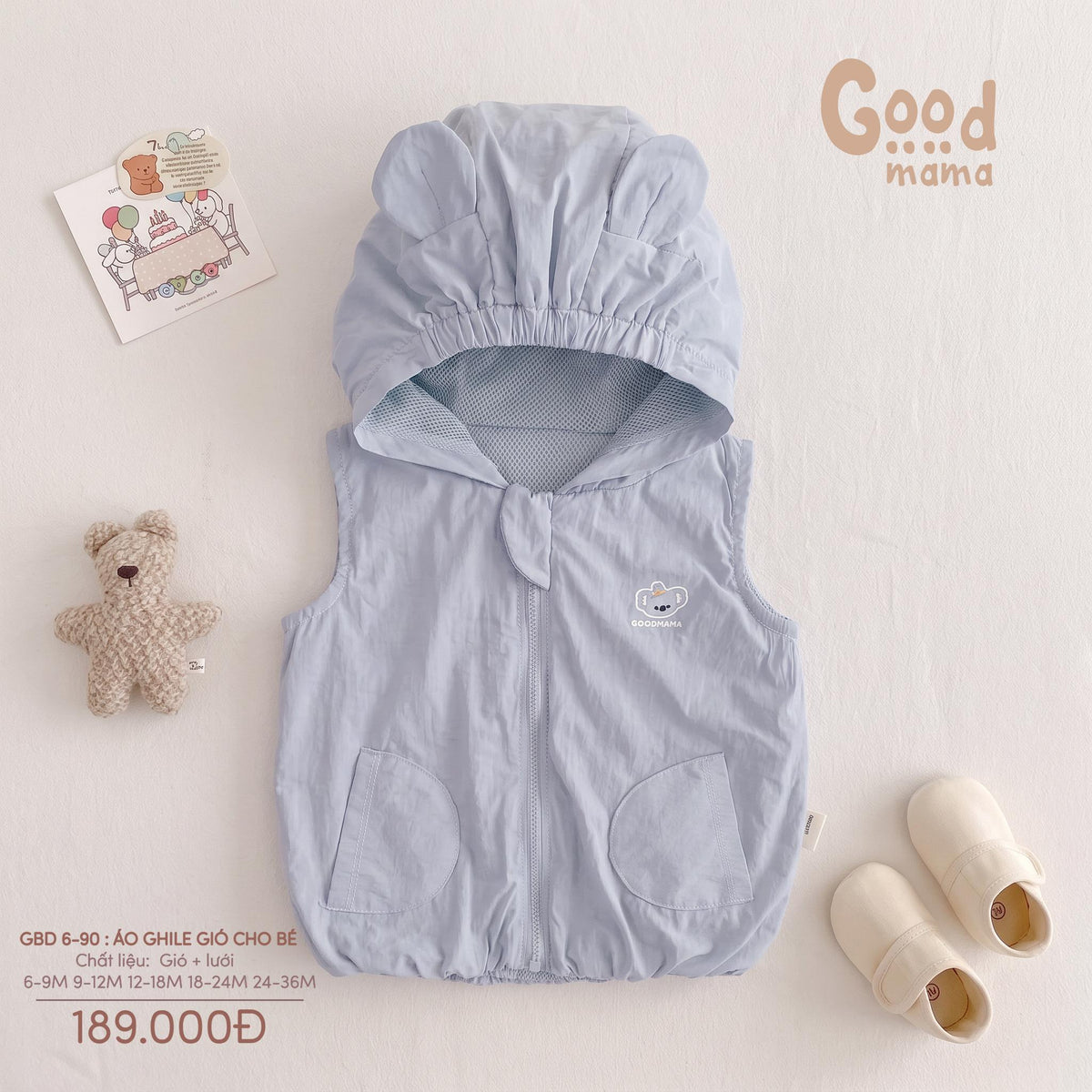 Áo ghile gió Goodmama GBD 6-90 – Lớp áo nhẹ nhàng giữ ấm, bảo vệ bé trong những ngày giao mùa