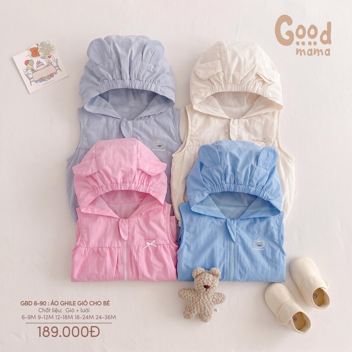 Áo ghile gió Goodmama GBD 6-90 – Lớp áo nhẹ nhàng giữ ấm, bảo vệ bé trong những ngày giao mùa