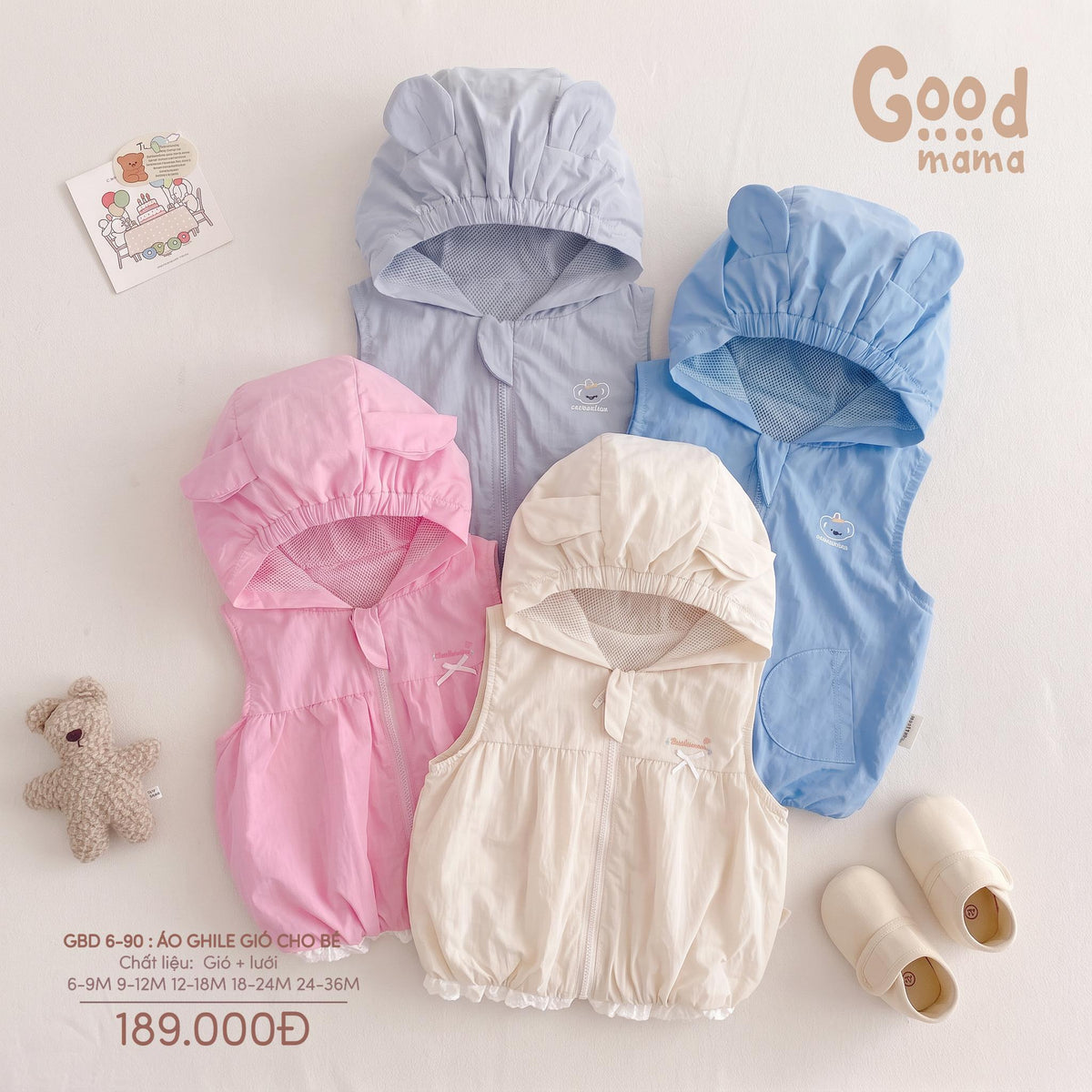 Áo ghile gió Goodmama GBD 6-90 – Lớp áo nhẹ nhàng giữ ấm, bảo vệ bé trong những ngày giao mùa
