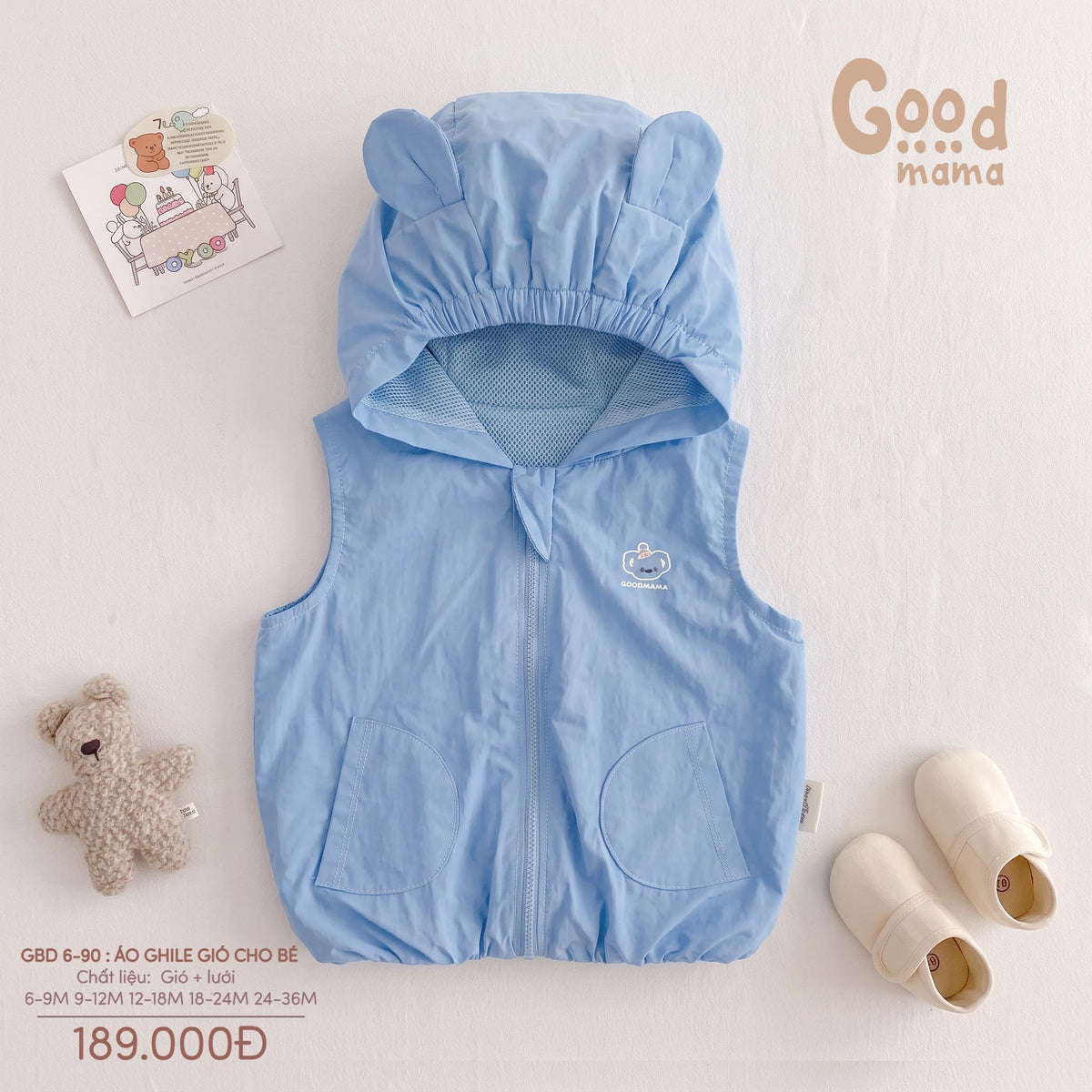 Áo ghile gió Goodmama GBD 6-90 – Lớp áo nhẹ nhàng giữ ấm, bảo vệ bé trong những ngày giao mùa