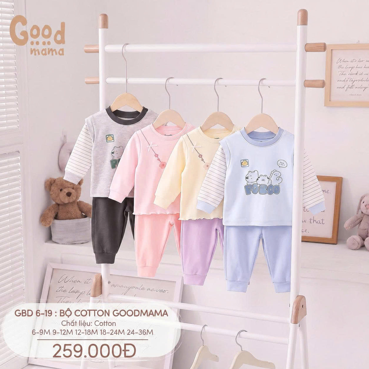 Bộ Cotton Goodmama GBD6-19 – Mềm Mại, Thoải Mái Cho Bé Mặc Mỗi Ngày