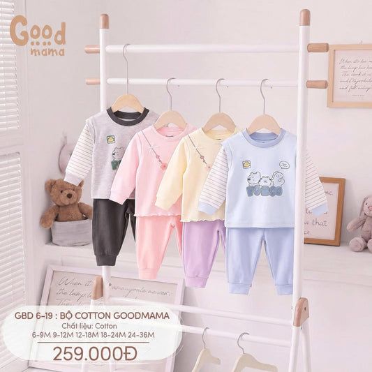 Bộ Cotton Goodmama GBD6-19 – Mềm Mại, Thoải Mái Cho Bé Mặc Mỗi Ngày