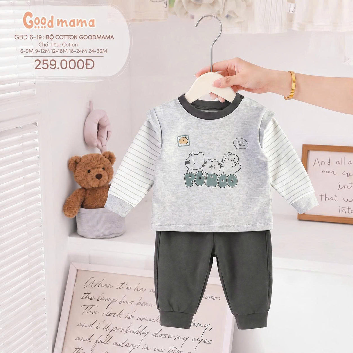 Bộ Cotton Goodmama GBD6-19 – Mềm Mại, Thoải Mái Cho Bé Mặc Mỗi Ngày