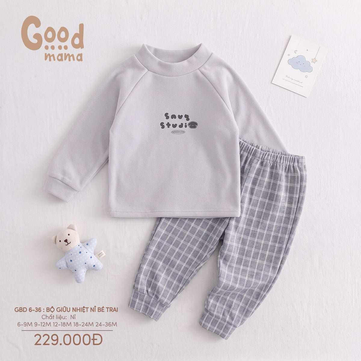 Bộ Giữ Nhiệt Nỉ Bé Trai Goodmama GBD6-36 – Ấm Áp, Mềm Mại Cho Những Ngày Se Lạnh
