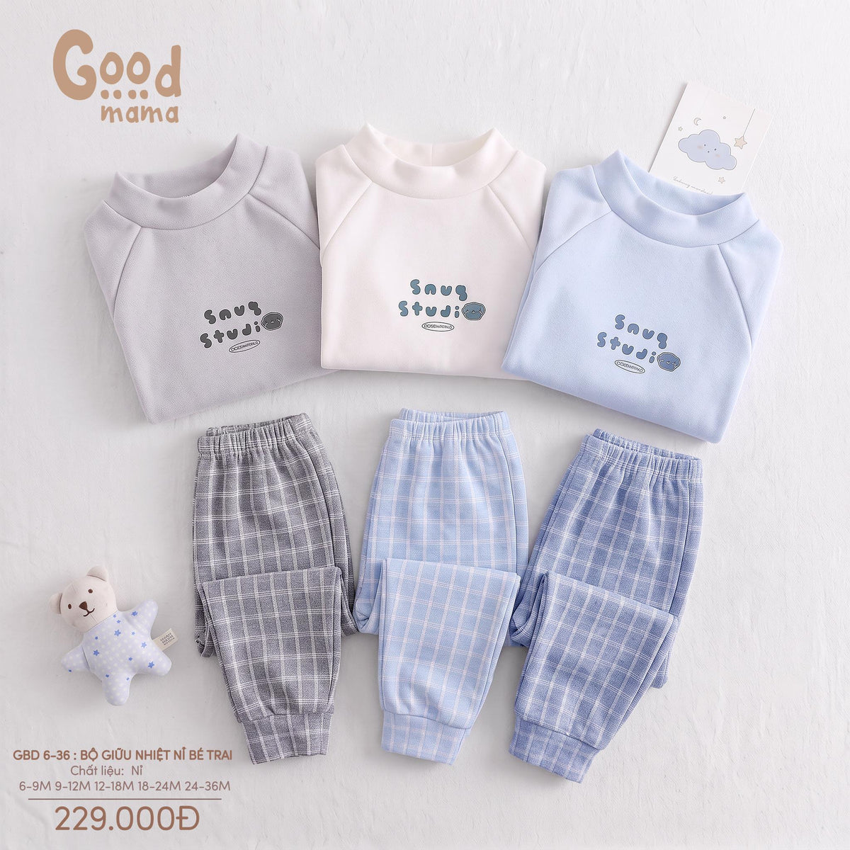 Bộ Giữ Nhiệt Nỉ Bé Trai Goodmama GBD6-36 – Ấm Áp, Mềm Mại Cho Những Ngày Se Lạnh