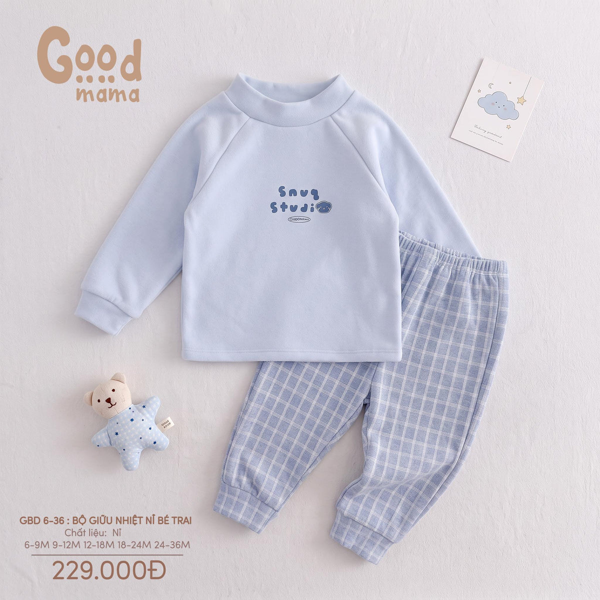 Bộ Giữ Nhiệt Nỉ Bé Trai Goodmama GBD6-36 – Ấm Áp, Mềm Mại Cho Những Ngày Se Lạnh